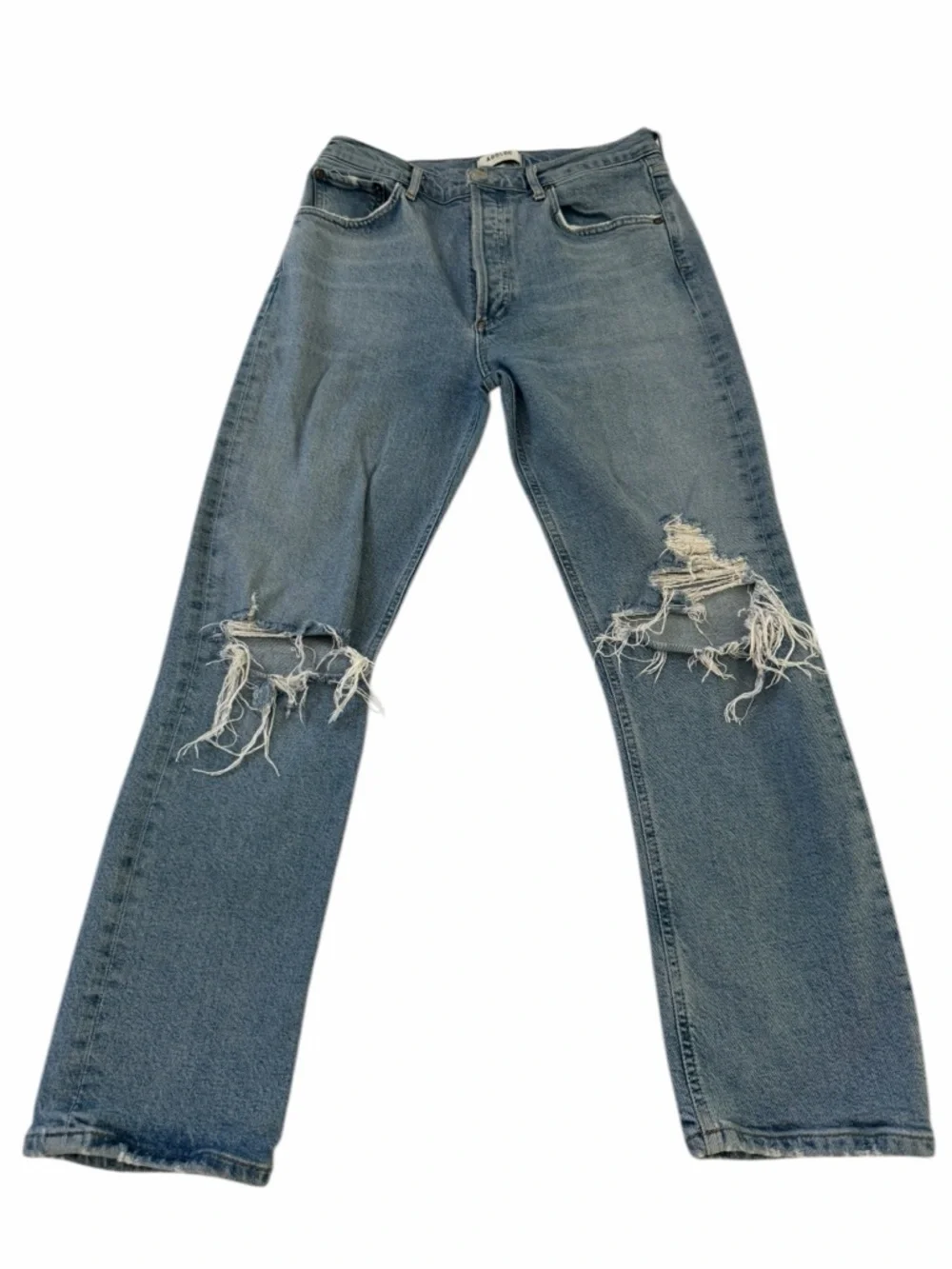 AGOLDE Riley High Rise Straight Crop Jeans Size 28 Distressed Denim - Picture 6 of 9